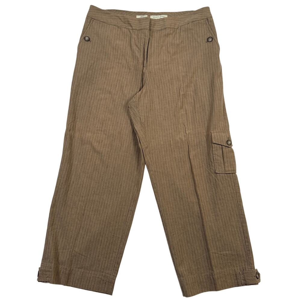 J Jill Genuine Fit Size 14 Tan Brown Pinstripe Linen Blend Cargo Crop Pants